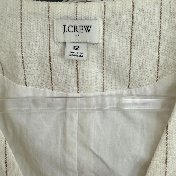 J.CREW Striped Linen-Blend Vest 12 Ivory Camel Button Up V-Neck Lined EUC B26 - Picture 4 of 5
